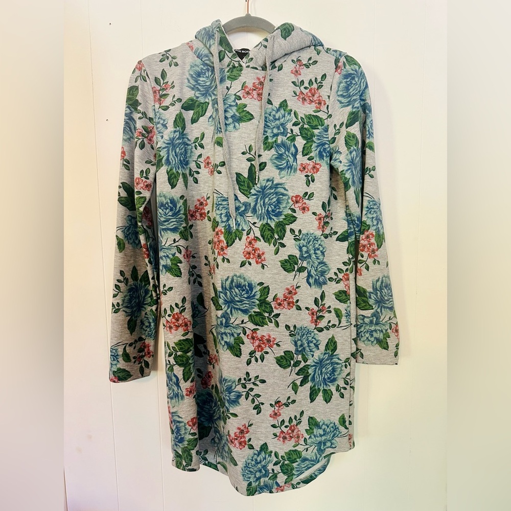 Joe Boxer Gray and Blue Floral Sweatshirt Dress Large L